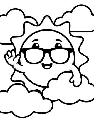 Desenho de Solzinho Kawaii de Óculos de Sol para colorir e imprimir grátis