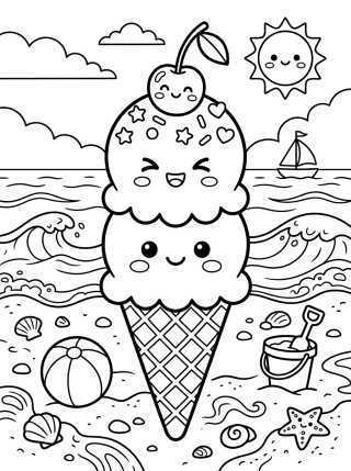 Desenho de Sorvete de Praia Kawaii para colorir e imprimir grátis