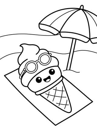 Desenho de Sorvete Fofo na Praia para colorir e imprimir grátis