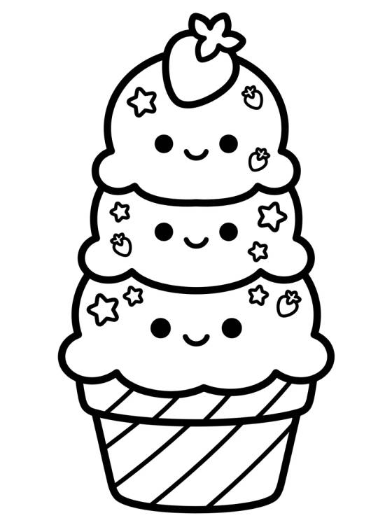 Sorvete Kawaii na Casquinha para colorir Desenho de Sorvete Kawaii na Casquinha para colorir e imprimir grátis