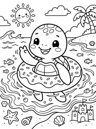 Desenho de Tartaruga de Boia na Praia para colorir e imprimir grátis