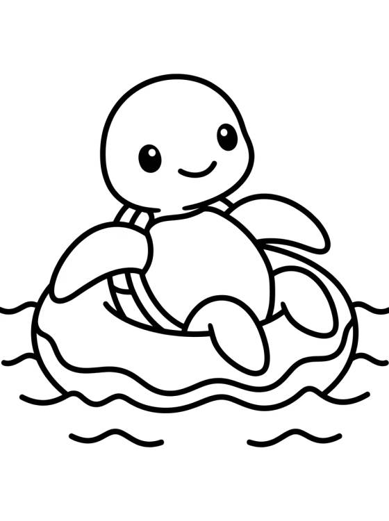 Desenho de Tartaruga Fofa de Boia na Água para colorir e imprimir grátis