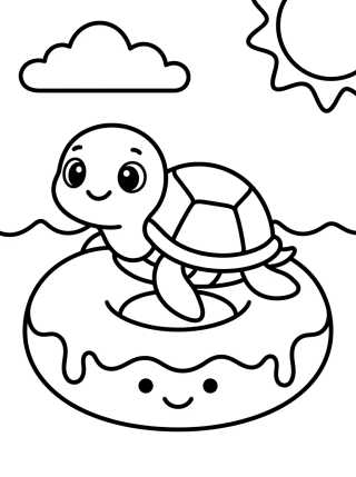 Desenho de Tartaruga Fofa de Boia no Mar para colorir e imprimir grátis