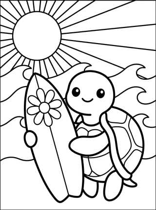 Tartaruguinha Surfista para colorir Desenho de Tartaruguinha Surfista para colorir e imprimir grátis