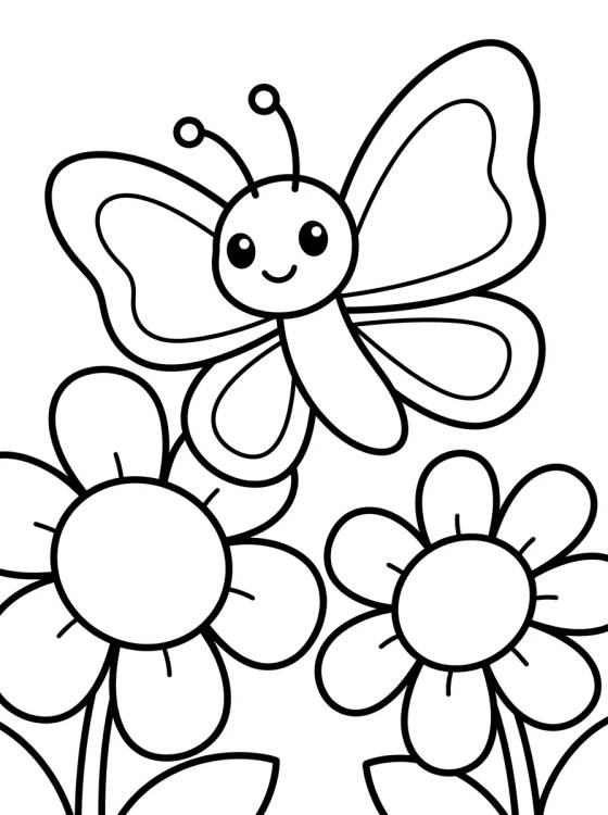 Desenho de Borboleta Fofa no Jardim para colorir e imprimir grátis