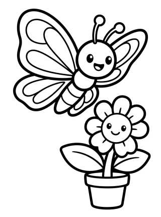 Borboleta Sorridente e Flores para colorir Desenho de Borboleta Sorridente e Flores para colorir e imprimir grátis