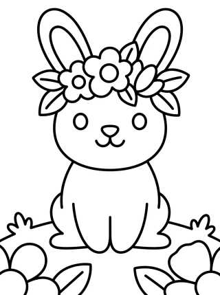 Desenho de Coelhinho com Coroa de Flores para colorir e imprimir grátis