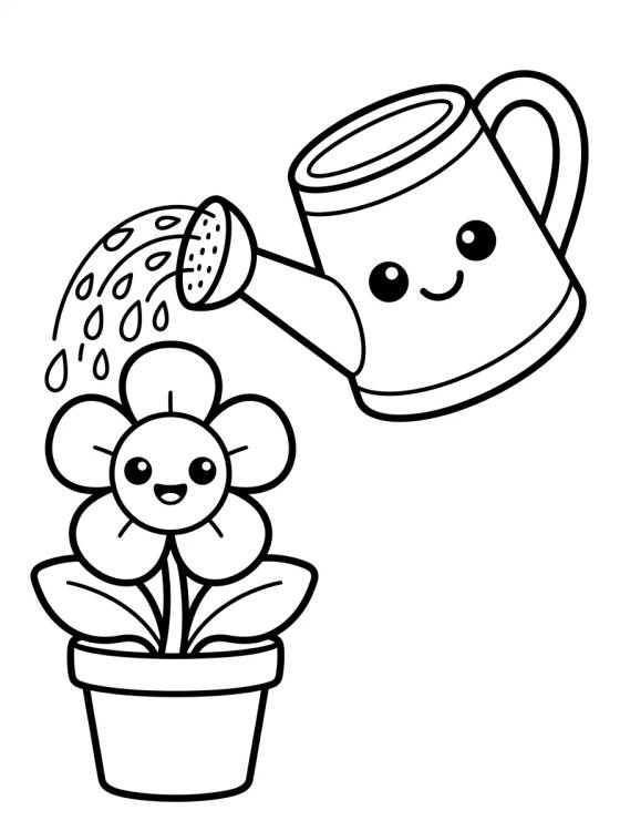 Regador Amigável e Florzinha para colorir Desenho de Regador Amigável e Florzinha para colorir e imprimir grátis
