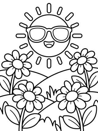 Desenho de Sol Brilhando nas Margaridas para colorir e imprimir grátis