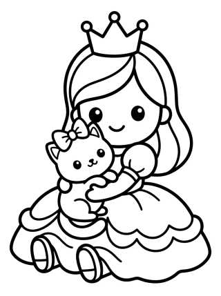 Princesa com Gatinho para colorir Desenho de Princesa com Gatinho para colorir e imprimir grátis