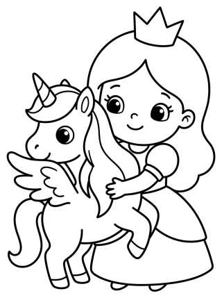 Princesa e o Unicórnio Fofo para colorir Desenho de Princesa e o Unicórnio Fofo para colorir e imprimir grátis