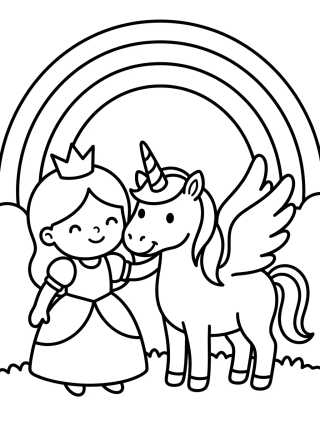 Desenho de Princesa e o Unicórnio para colorir e imprimir grátis