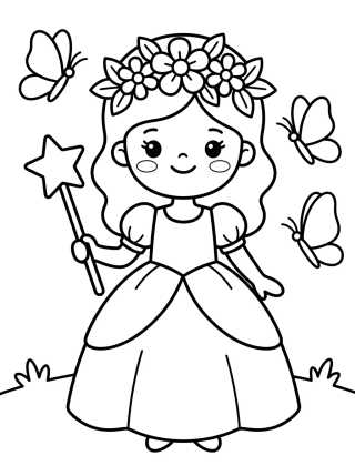 Princesa Kawaii com Coroa de Flores para colorir Desenho de Princesa Kawaii com Coroa de Flores para colorir e imprimir grátis
