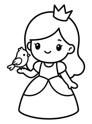 Princesa Kawaii com Passarinho para colorir Desenho de Princesa Kawaii com Passarinho para colorir e imprimir grátis