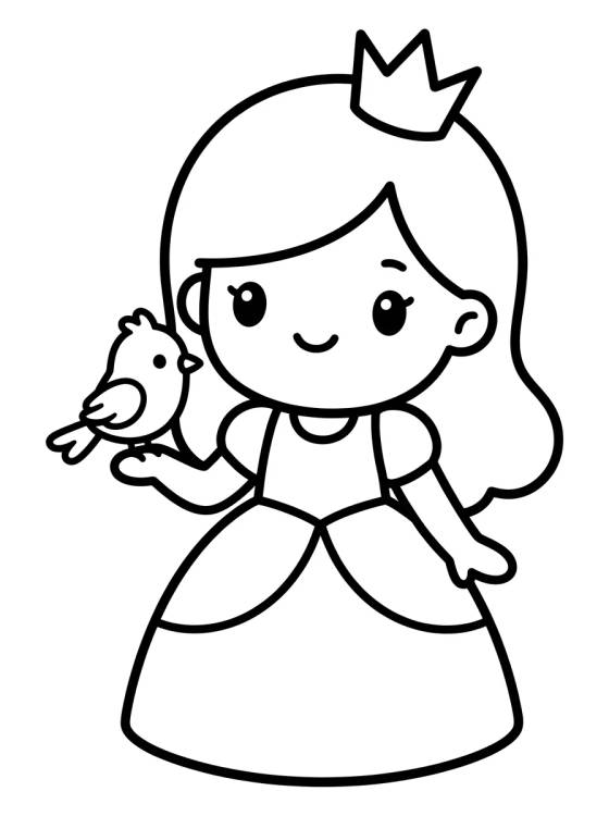 Princesa Kawaii com Passarinho para colorir Desenho de Princesa Kawaii com Passarinho para colorir e imprimir grátis