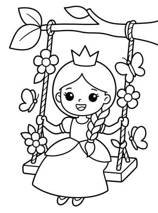 Desenho de Princesa no Balanço de Flores para colorir e imprimir grátis