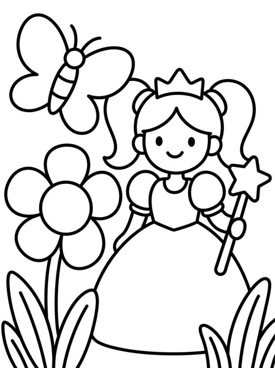 Desenho de Princesa no Jardim de Flores para colorir e imprimir grátis