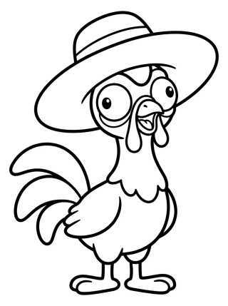 Desenho de Hei Hei Engraçado com Chapéu de Palha para colorir e imprimir grátis