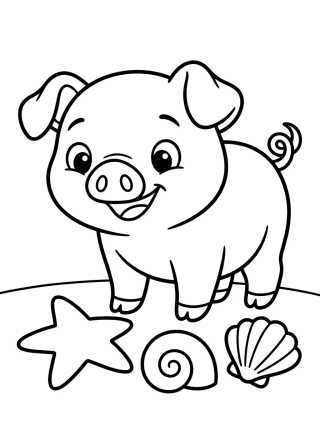 Desenho de Pua Curioso Brincando com Conchinhas para colorir e imprimir grátis