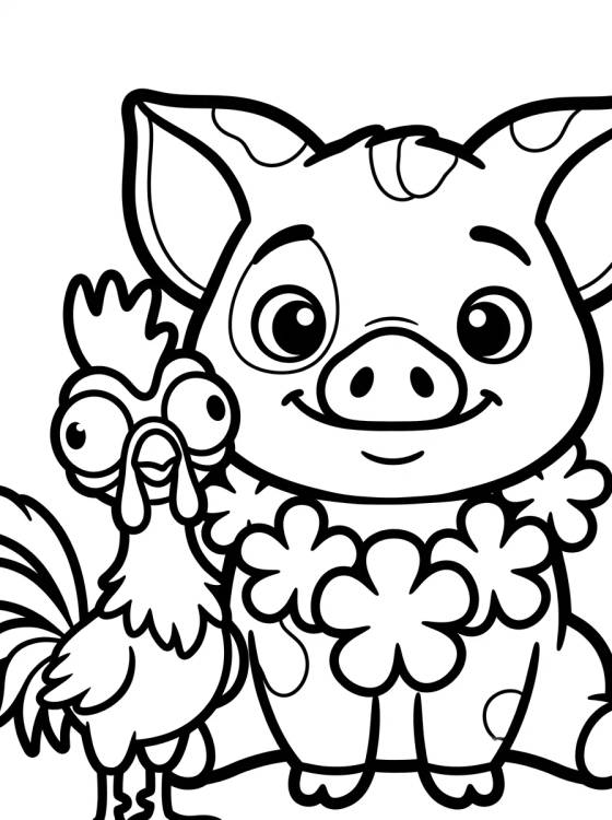 Pua e Hei Hei com Colar de Flores para colorir Desenho de Pua e Hei Hei com Colar de Flores para colorir e imprimir grátis