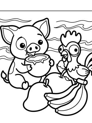 Coleção de desenhos para colorir: Pua e Hei Hei de Moana