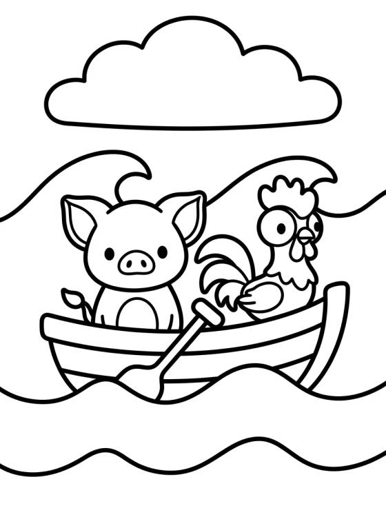 Desenho de Pua e Hei Hei Navegando no Barco para colorir e imprimir grátis