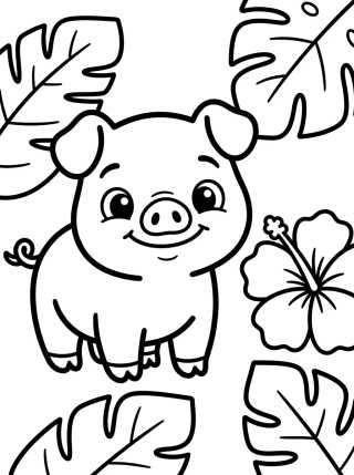 Desenho de Pua Fofinho Sorrindo na Floresta Tropical para colorir e imprimir grátis