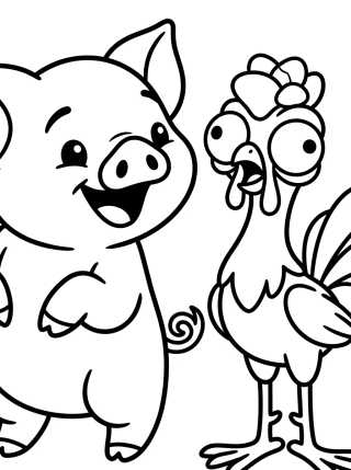 Desenho de Pua Rindo e Hei Hei Confuso para colorir e imprimir grátis