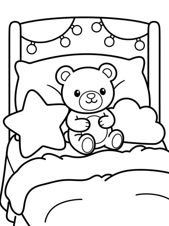 Desenho de Cama Fofinha com Ursinho para colorir e imprimir grátis