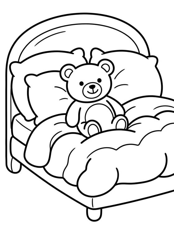 Desenho de Cama Fofinha com Ursinho de Pelúcia para colorir e imprimir grátis