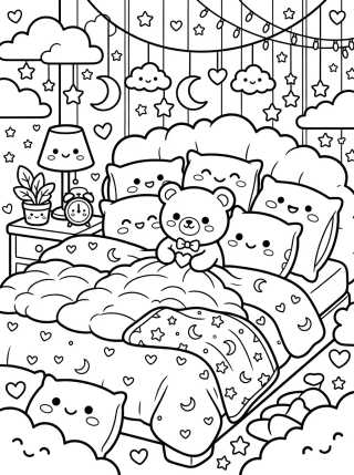 Cama Fofinha com Ursinho para colorir Desenho de Cama Fofinha com Ursinho para colorir e imprimir grátis