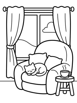 Desenho de Cantinho da Leitura na Janela para colorir e imprimir grátis