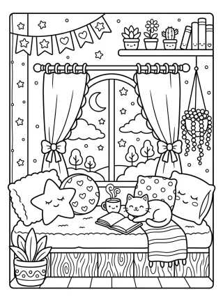Cantinho da Leitura na Janela para colorir Desenho de Cantinho da Leitura na Janela para colorir e imprimir grátis