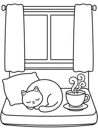 Desenho de Cantinho de Leitura na Janela para colorir e imprimir grátis
