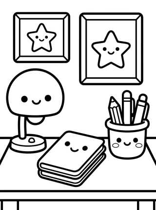 Desenho de Escrivaninha de Estudos Kawaii para colorir e imprimir grátis