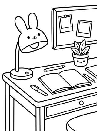Desenho de Escrivaninha Fofa de Estudos para colorir e imprimir grátis