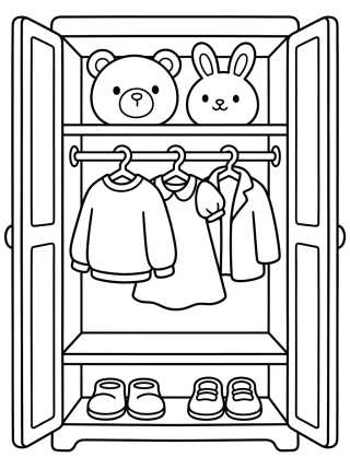 Desenho de Guarda-Roupa Aberto com Roupas Fofas para colorir e imprimir grátis