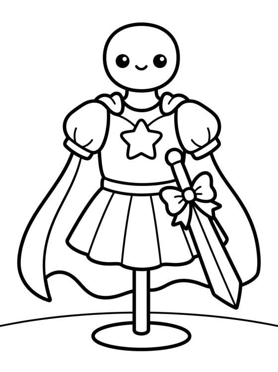Desenho de Figurino com Capa e Espada Mágica para colorir e imprimir grátis