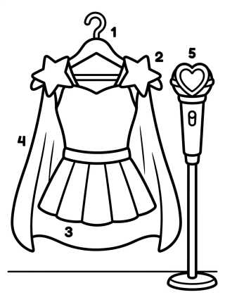 Desenho de Figurino com Capa e Microfone Kawaii para colorir e imprimir grátis