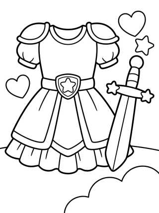 Desenho de Vestido de Guerreira com Espada de Estrela para colorir e imprimir grátis