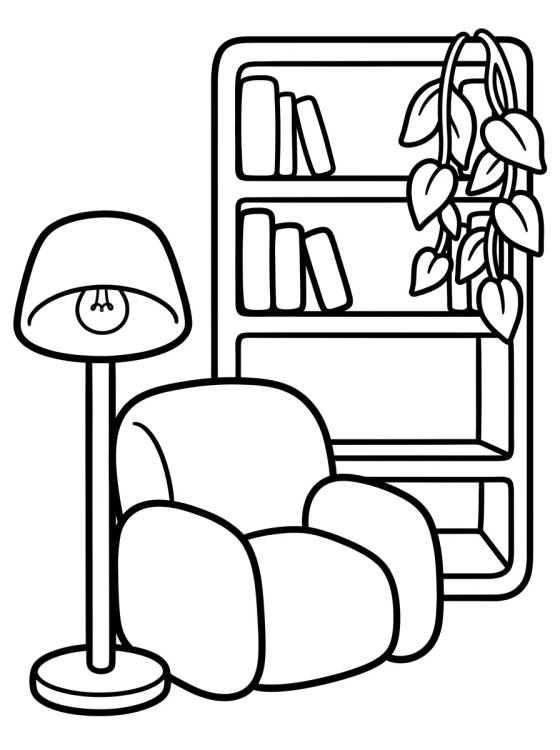 Cantinho da Leitura Aconchegante para colorir Desenho de Cantinho da Leitura Aconchegante para colorir e imprimir grátis