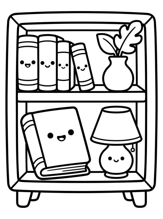 Desenho de Estante de Livros Fofinha para colorir e imprimir grátis