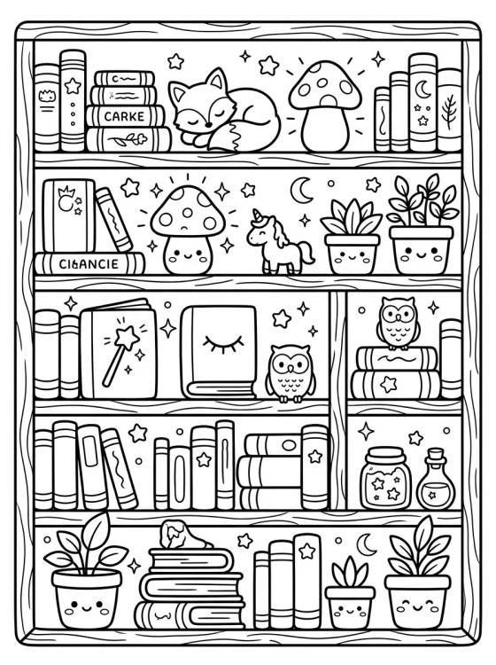 Desenho de Estante de Livros Mágica para colorir e imprimir grátis