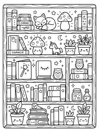 Estante de Livros Mágica para colorir Desenho de Estante de Livros Mágica para colorir e imprimir grátis