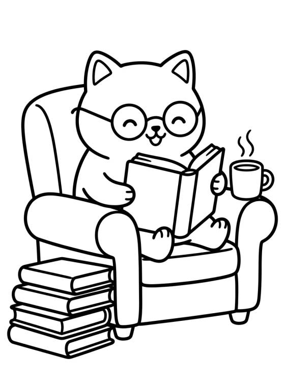Gatinho Lendo na Poltrona para colorir Desenho de Gatinho Lendo na Poltrona para colorir e imprimir grátis