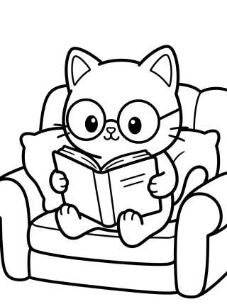 Gatinho Lendo no Sofá para colorir Desenho de Gatinho Lendo no Sofá para colorir e imprimir grátis