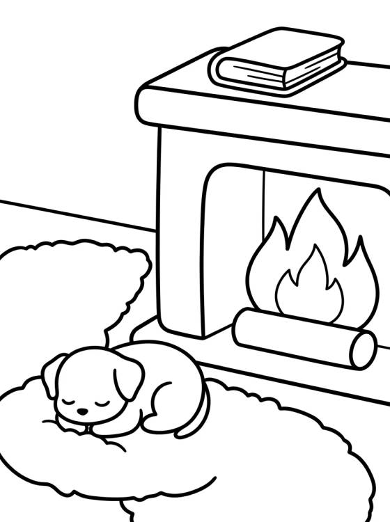 Lareira e Cachorrinho Dorminhoco para colorir Desenho de Lareira e Cachorrinho Dorminhoco para colorir e imprimir grátis