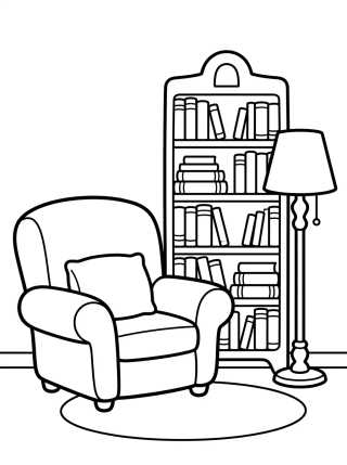 Desenho de Poltrona e Estante de Livros Mágica para colorir e imprimir grátis