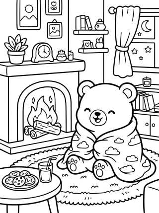 Ursinho Aconchegado na Lareira para colorir Desenho de Ursinho Aconchegado na Lareira para colorir e imprimir grátis