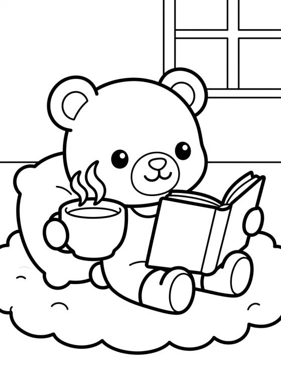Ursinho Tomando Chá e Lendo para colorir Desenho de Ursinho Tomando Chá e Lendo para colorir e imprimir grátis